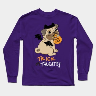 Halloween cartoon pug with candies Long Sleeve T-Shirt